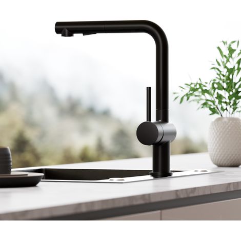 Grifo de cocina CECIPA MAX, grifo extraíble con 2 tipos de chorro, negro, giratorio 360°, grifo para fregadero (1/5)