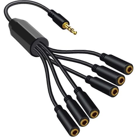 Câble répartiteur audio stéréo AUX avec prise jack TRS mâle 3,5 mm vers prise jack femelle 3,5 mm à 6 ports pour PC, TV et haut-parleur MP3 (1/4)