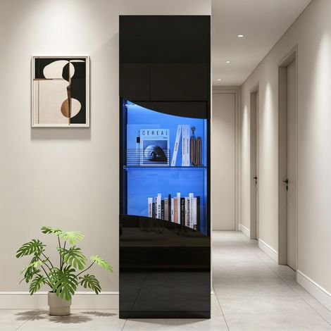 Vitrina de almacenaje 35 x 50 x 165 cm con LED, negra DESVIAE (1/5)