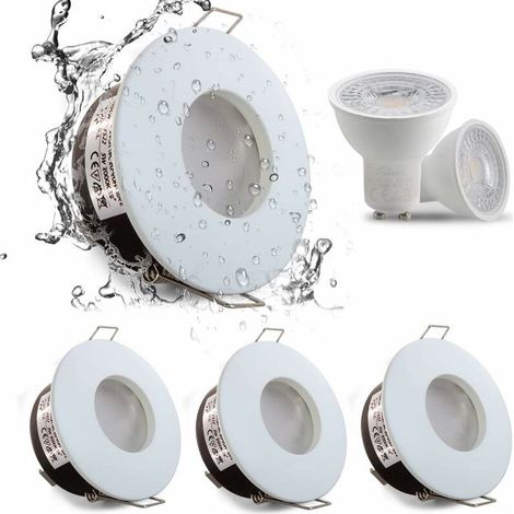 Lot de 4 spots encastrés LED IP65 étanches – 5W 3000K blanc chaud – Culot GU10 en céramique – Découpe 68mm pour salle de bain et cuisine