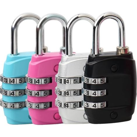 Lot de 4 serrures à bagages à 3 chiffres, petites serrures à combinaison pour cadenas à combinaison pour casiers à bagages de voyage (4 couleurs) (1/5)