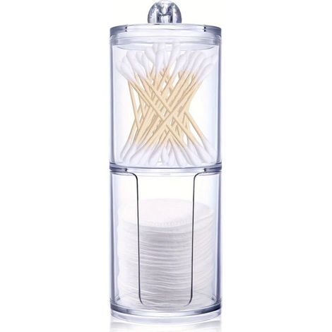 Boîte empilable 2 en 1 pour cotons-tiges, acrylique transparent, couvercle cosmétiques, boules coton, cotons-tiges.