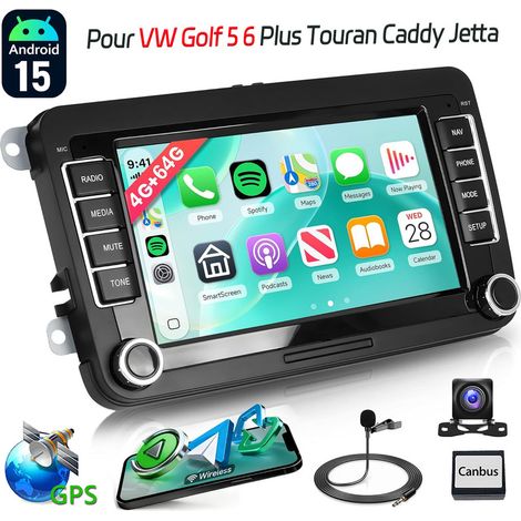 Apple CarPlay pour VW Golf 5/6 Plus, Touran, Caddy T5, Android 15, autoradio avec navigation GPS - 4+64G CAM MIC (1/4)