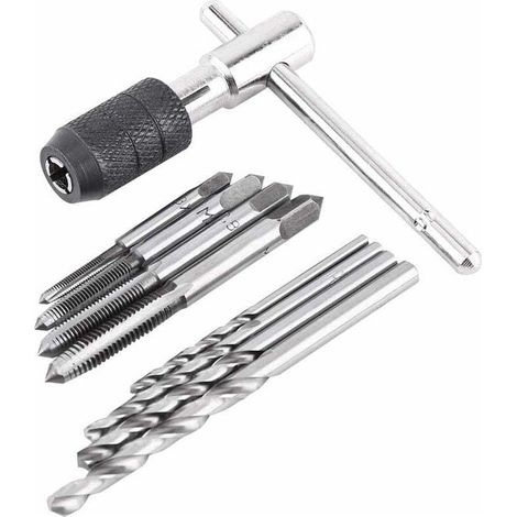 Coffret tarauds 9 pièces/ensemble M3x0.5/M4x0.7/M5x0.8/M6x1.0 tarauds à vis clé en T forets hélicoïdaux filetage taraudage d'outils à main-DOU