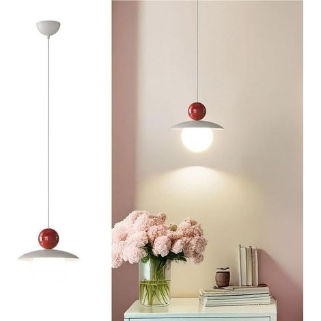 Lot de 1 Lumière tricolore Suspension minimaliste rouge moderne avec globe en fer, idéale pour la chambre, le salon ou la table de chevet (1/5)