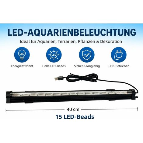Lampe d'aquarium LED étanche avec dégradé de couleur et effet bulles d'air, lampe submersible pour aquariums d'eau douce et d'eau salée (40 cm) (1/5)