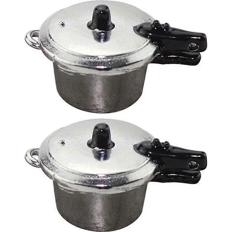 Set mit 2 Mini-Schnellkochtöpfen aus Aluminiumlegierung, Haushaltsaccessoires – 3,2 x 1,9 x 1,8 cm – Silber/Schwarz (1/3)