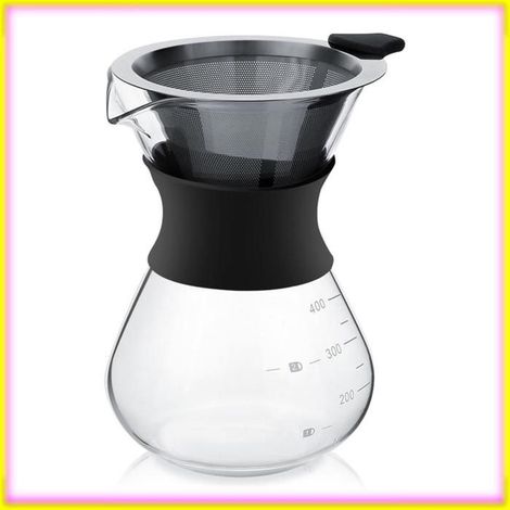 1 cafetière en verre borosilicaté, filtre acier inoxydable, 400 ml, résistant à la chaleur, idéale pour maison et bureau (1/4)