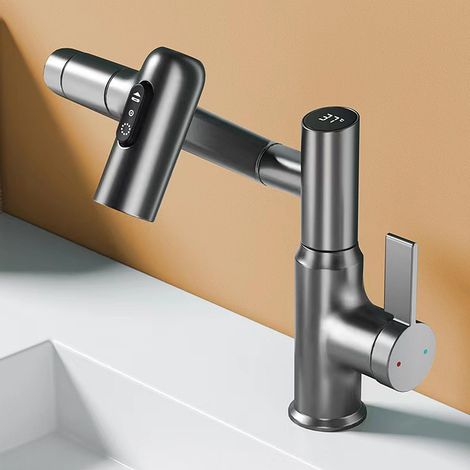 Robinet Mitigeur Lavabo, Affichage de la Température LED, Robinet Multifonction Rotatif (1/5)