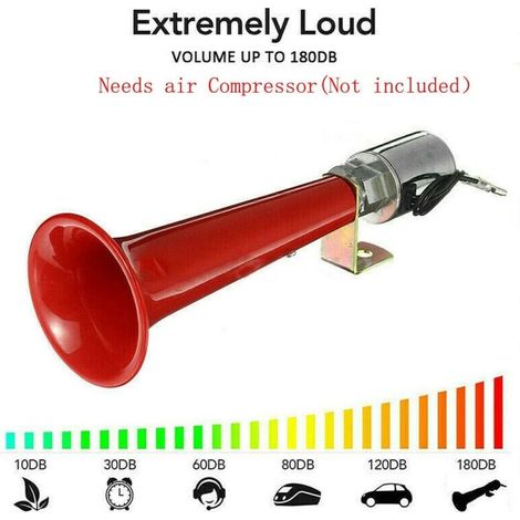 Haut-parleur universel 12 / 24V super fort klaxon à air trompette 180DB pour train de bateau de camion de voiture, rouge (compresseur non inclus) (1/3)