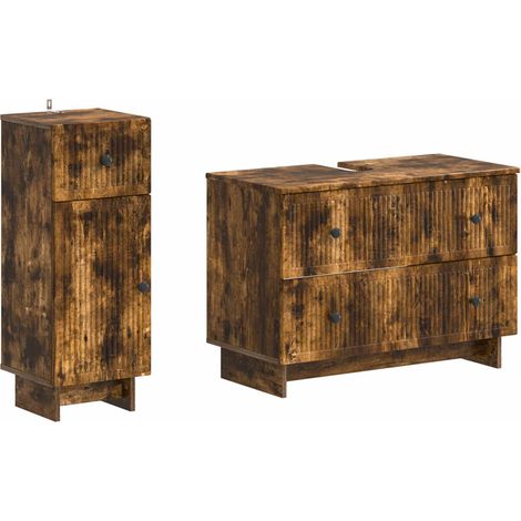 Maison Exclusive - Set di Armadi da Bagno da 2 Pezzi EDE Rovere Fumo (1/5)
