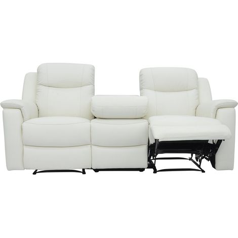 Vente-Unique – Canapé relax 3 places et 2 places avec fauteuil EVASION en cuir de vachette – Blanc ivoire – Système de levier pour ajustement manuel (1/5)