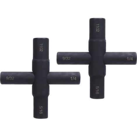 Clé à robinet en croix (lot de 2) pour robinet de puisage à 4 voies en acier, finition phosphatée noire, compatible avec les tuyaux de 1/4, 9/32, 5/16 et 11/32 pouces. (1/5)