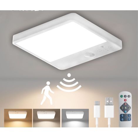 Lámpara de techo recargable con sensor de movimiento y mando a distancia, luz de techo inalámbrica para baño, funciona con pilas. (1/4)