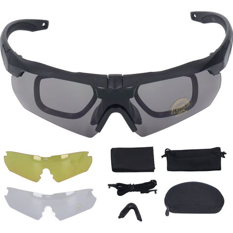Ortviai Lunettes de sport extérieur anti-chocs avec lentilles interchangeables transparentes et jaunes pour cyclisme, course, randonnée