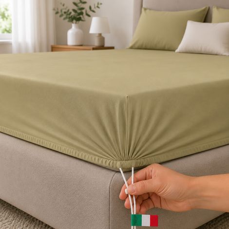Lenzuolo Singolo Romesalo, Lenzuolo Sotto con Angolo da 27 cm, Lavabile in Lavatrice, Asciugatrice, Verde