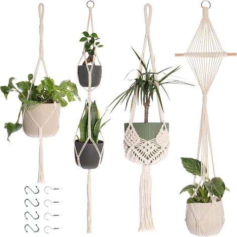 4 Pièces Suspension Macramé pour Plante Macramé Plante Suspension Tissés à La Main pour Décoration de la Maison Jardinage (1/5)