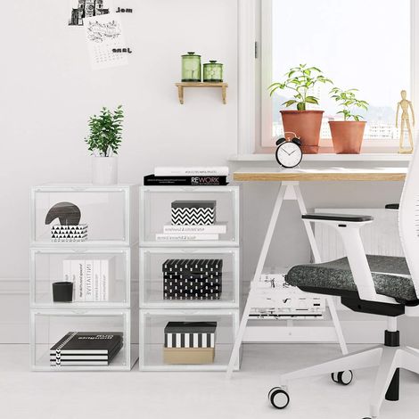 SONGMICS Scatole per Scarpe, Pacco da 3 Contenitori per Scarpe Impilabili con Sportello, Organizzatore Porta Scarpe in Plastica, Fino a Taglia 46, 36 x 28 x 22 cm, Trasparente (1/5)