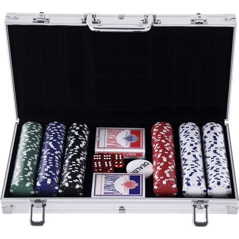 Juego de póker completo con 300 fichas, 2 barajas de cartas y 2 llaves de aluminio. (1/5)