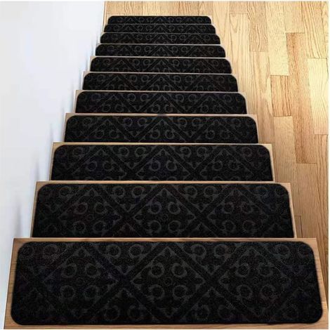 Juego de 8 peldaños antideslizantes de goma negra para escaleras, ideales para uso interior y exterior (1/5)