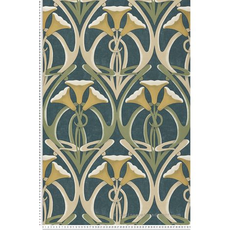 Papier peint Art Déco Bleu canard Villa Rosalie Lutèce