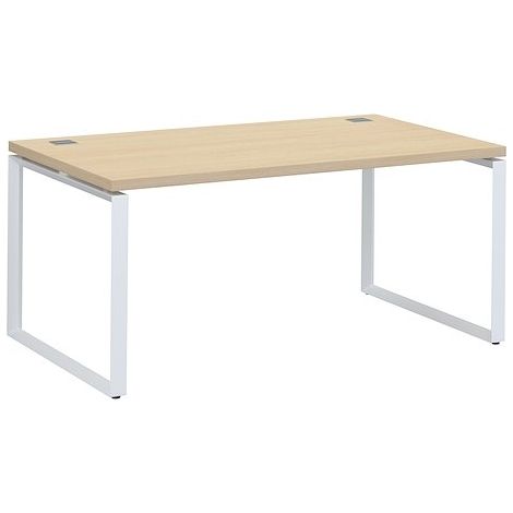 Bureau droit chêne clair L 160 x P 90 cm, piètement métal format carré - Milano - piétement blanc - Maxiburo (1/2)