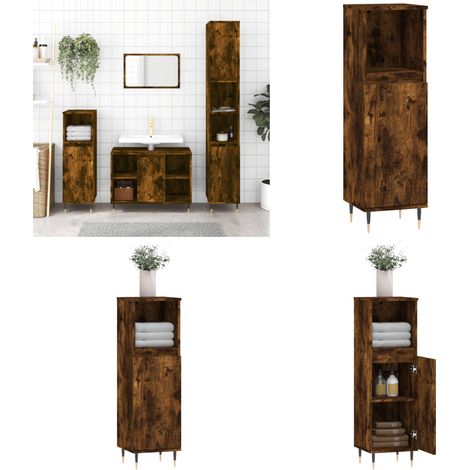 Armoire de bain chêne fumé 30x30x100 cm bois d'ingénierie - Meuble De Salle De Bain - Armoire De Salle De Bain - Rangement Salle De Bain - Commode Salle De Bain - Design Industriel - Home & Living (1/5)