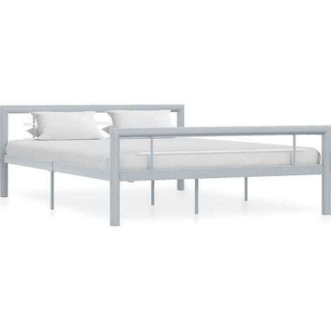 Cadre De Lit Moderne: Queen Size - Lit Double - Gris et blanc Métal 160 x 200 cm Chic-444214 (1/4)
