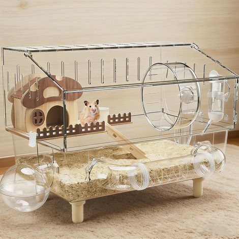 Großer Acryl-Hamsterkäfig, 2-stöckige Rennmauskäfige mit vollständiger Sicht, offenes Hamsterhaus mit allem Zubehör, Haustier-Mäusegehege, groß (1/5)