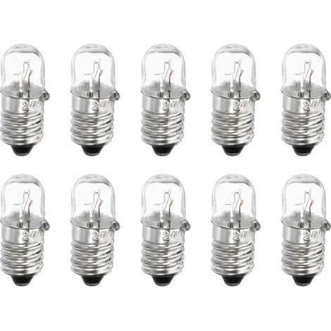Ampoule E10 - 10 Pièces - Verre Et Métal - 24V 2W Jaune Chaud - Pour Lampe De Poche Et Instrumentation - 24x10mm (1/5)