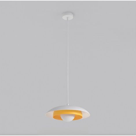 Lampada a sospensione SKIN con paralume bianco e interno arancione