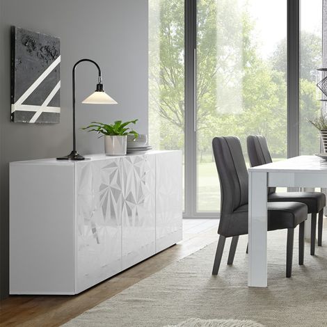 Buffet 3 Portes - Blanc Laque brillant - L 181 x P 42 x H 84 cm - PARIGI (1/5)