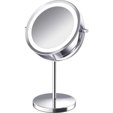 Specchio cosmetico ingranditore illuminato girevole a 360°, specchio cosmetico con ingrandimento 10x, specchio cosmetico illuminato, specchio autoportante girevole a doppia faccia con supporto (versio
