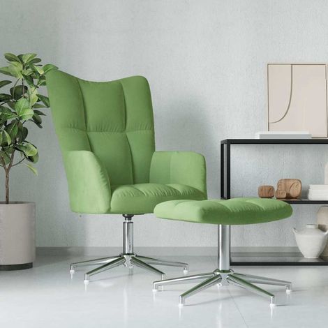 vidaXL Sillón de relax con taburete terciopelo verde claro (1/5)