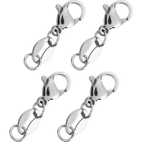 Lot de 4 fermoirs de chaîne argentés pour bracelet, collier, extenseur de bracelet pour bijoux, bracelets, colliers (1/5)