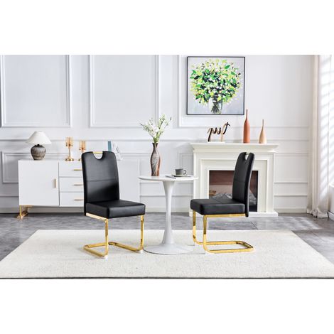 Set di 2 sedie da pranzo nere in PU, design ergonomico con piedini antiscivolo,56x43x97cm (1/5)