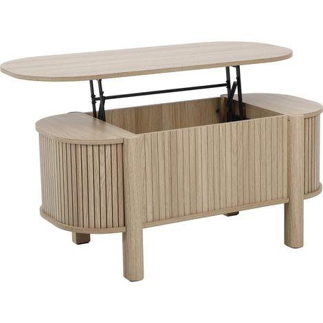Table basse relavable effet bois ovale 100x48 cm bois clair (1/5)