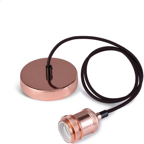 Lampe Suspension Vintage Retro, E27 Lustre Suspension Culot de Lampe Edison de Douille Avec de 1.2m Câble Rond Tressé-Or Rose (1/5)