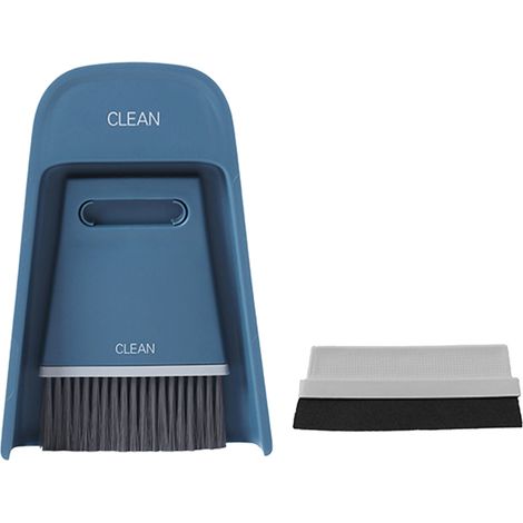 Balai miniature portable avec pelle, kit de nettoyage pour bureau et maison, brosse à poussière bleu marine, ensemble d’outils de nettoyage de surface.