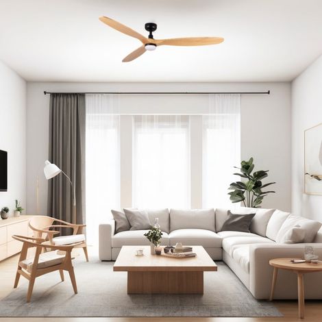 ROWIND L Ventilador de Techo Negro/Pino con Luz Ø152 cm