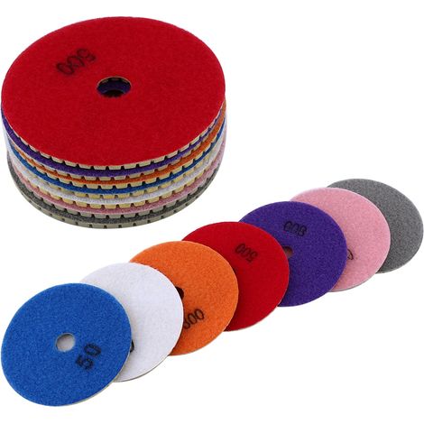 Ensemble de 7 disques de polissage à eau en marbre de 10 cm et de disques de polissage diamantés doux (1/5)