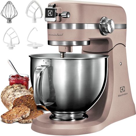 Electrolux EKM5570 Impastatrice Planetaria in Acciaio Inox, Motore 1200W e 10 Velocità, con Frusta e Coperchio, 360x370x210mm, Sabbia (1/4)
