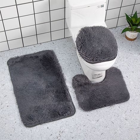 Tapis De Salle De Bain - Lot De 3 En Polyester Anti-dérapant Avec Dos En PVC - Tapis Baignoire 80 X 50 Cm U Profile 50 X 40 Cm Couvre-wc 40 X 37 Cm - Noir (1/5)