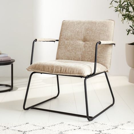 Fauteuil moderne tissu chenille beige Hailey (1/5)