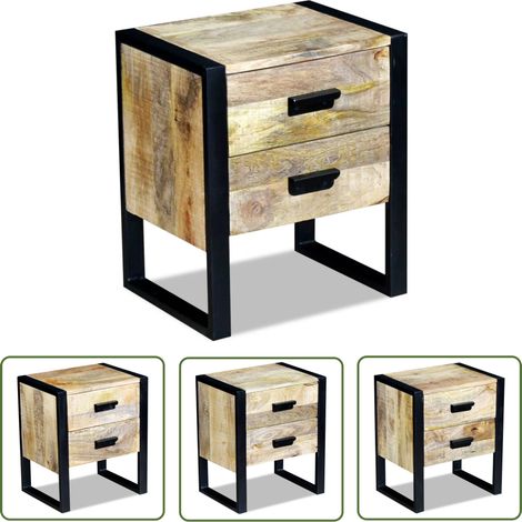 The Living Store Table auxiliaire à 2 tiroirs bois manguier massif 43x33x51 cm - Table Industrielle - Table De Nuit - Table D'appoint - Meubles Vintage - Mobilier Rustique (1/5)