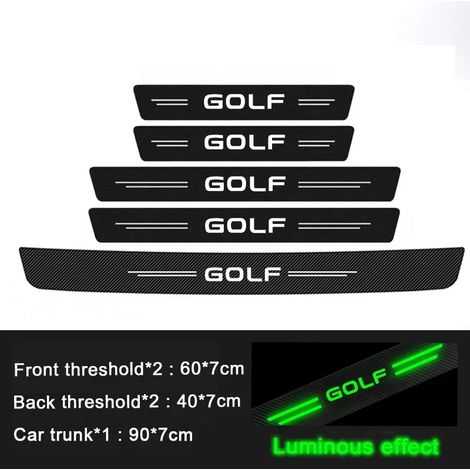 (5 pièces) Protections de seuil de porte de voiture avec logo GOLF R32,autocollants lumineux en fibre de carbone pour seuil de porte,autocollants de seuil de porte de voiture (1/3)