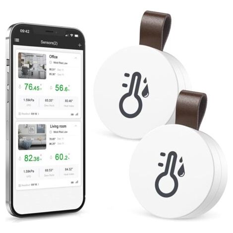Thermomètre hygromètre sans fil, thermomètre hygromètre Bluetooth avec application et stockage de données, capteur d'humidité de température numérique pour la maison, le bureau, la serre, la cave à vi (1/5)