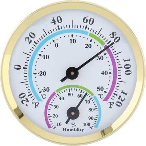 Mini termometro e igrometro analogico 2 in 1 per interni, per casa, ufficio ed esterni, montaggio a parete, display meccanico (oro) (1/5)