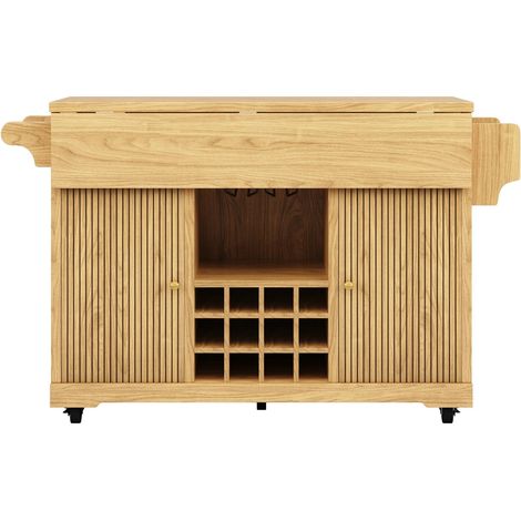 Chariot de cuisine rangement intégré étagères réglables porte-bouteilles de vin table d'appoint mobile finition brun naturel (1/5)