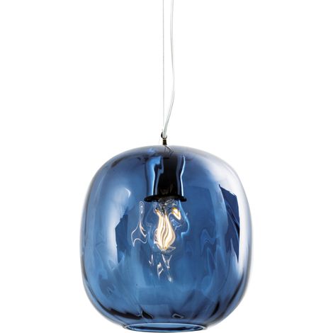 OBAN Suspension en Verre Soufflé Bleu E27 IP20 - Lampe Design avec Diffuseur Artisan - Structure Elégante pour Intérieur (1/5)